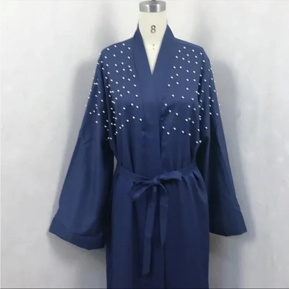 Abayas Muslim Women Kimono Black Abaya Robe Turkish Dress Kaftan Navy Blue - Picture 2 of 6